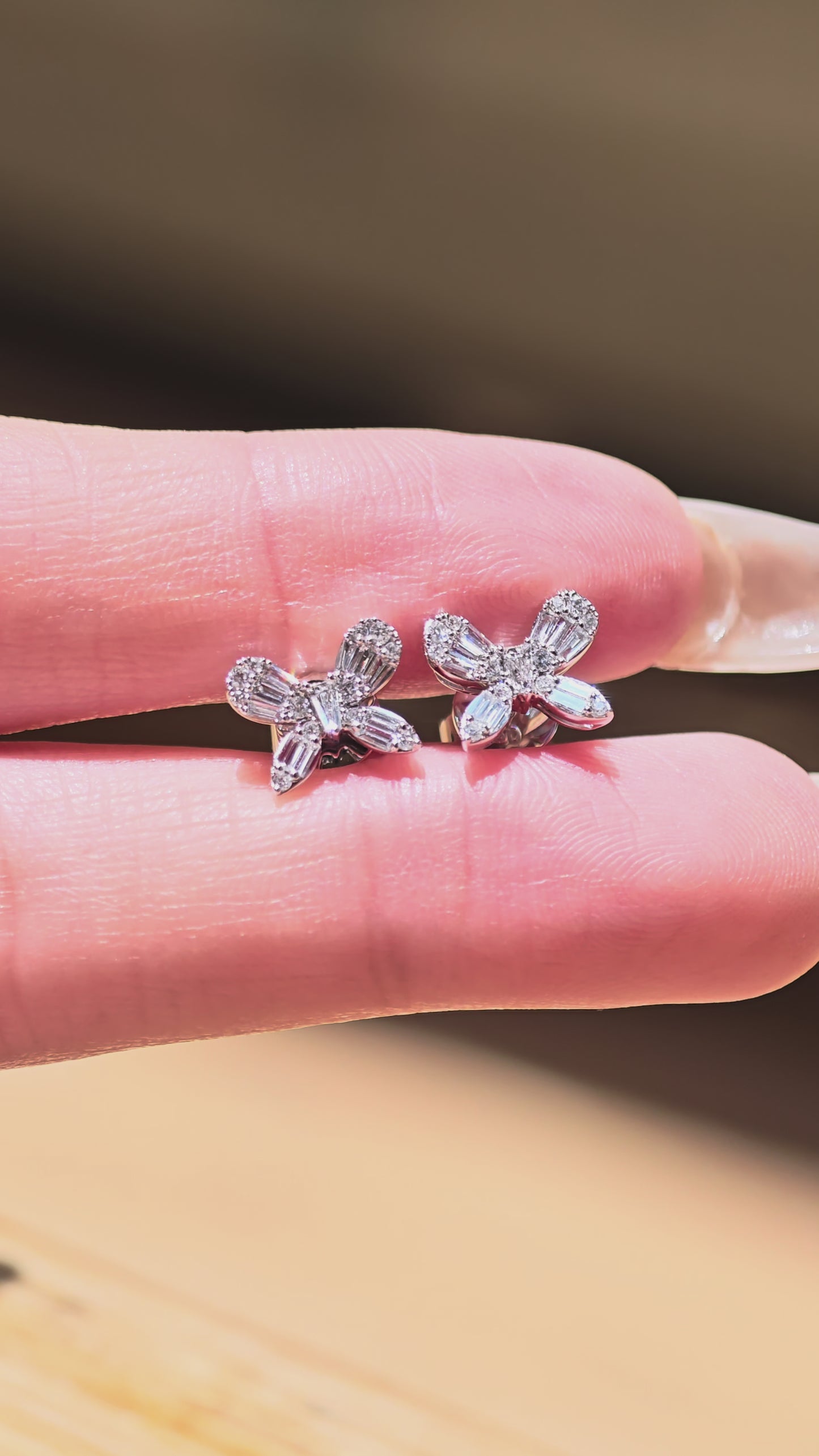 Natural Diamond Butterfly Stud Earrings 18 Karat White Gold