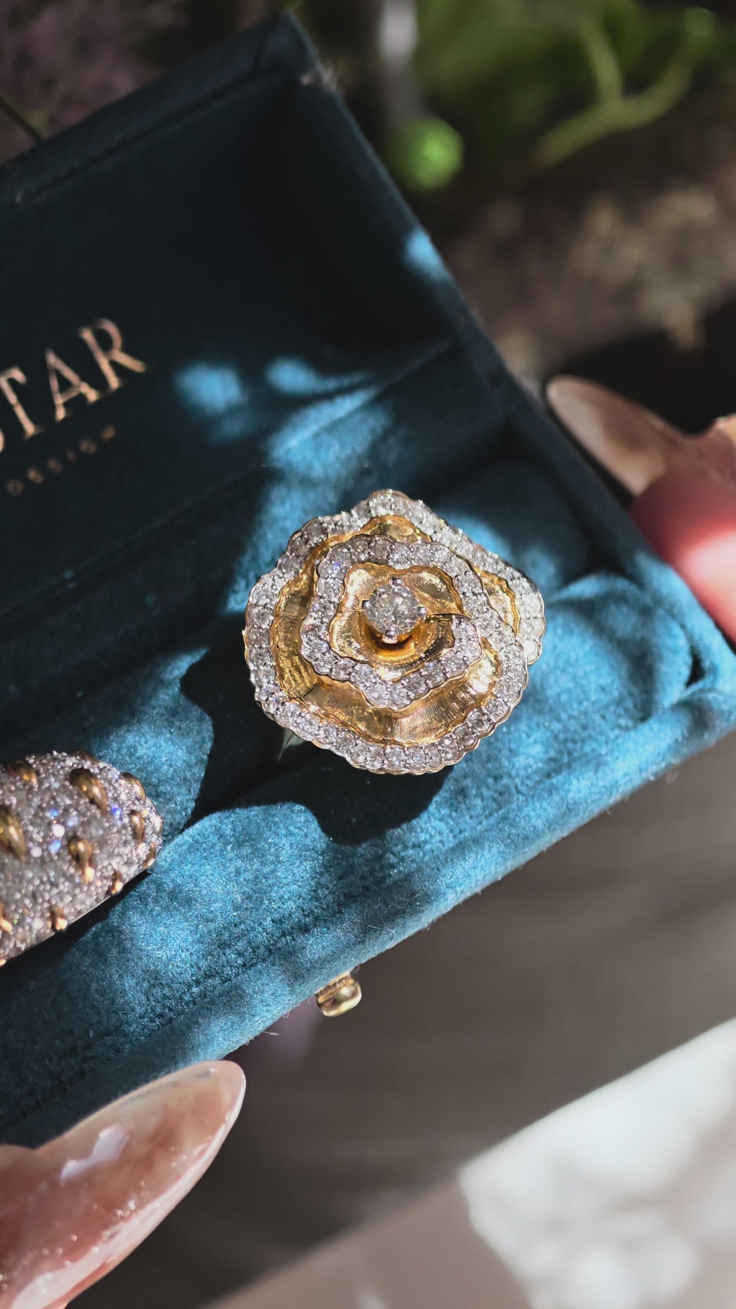 Natural Diamond Petal Crest Ring 18 Karat Yellow Gold