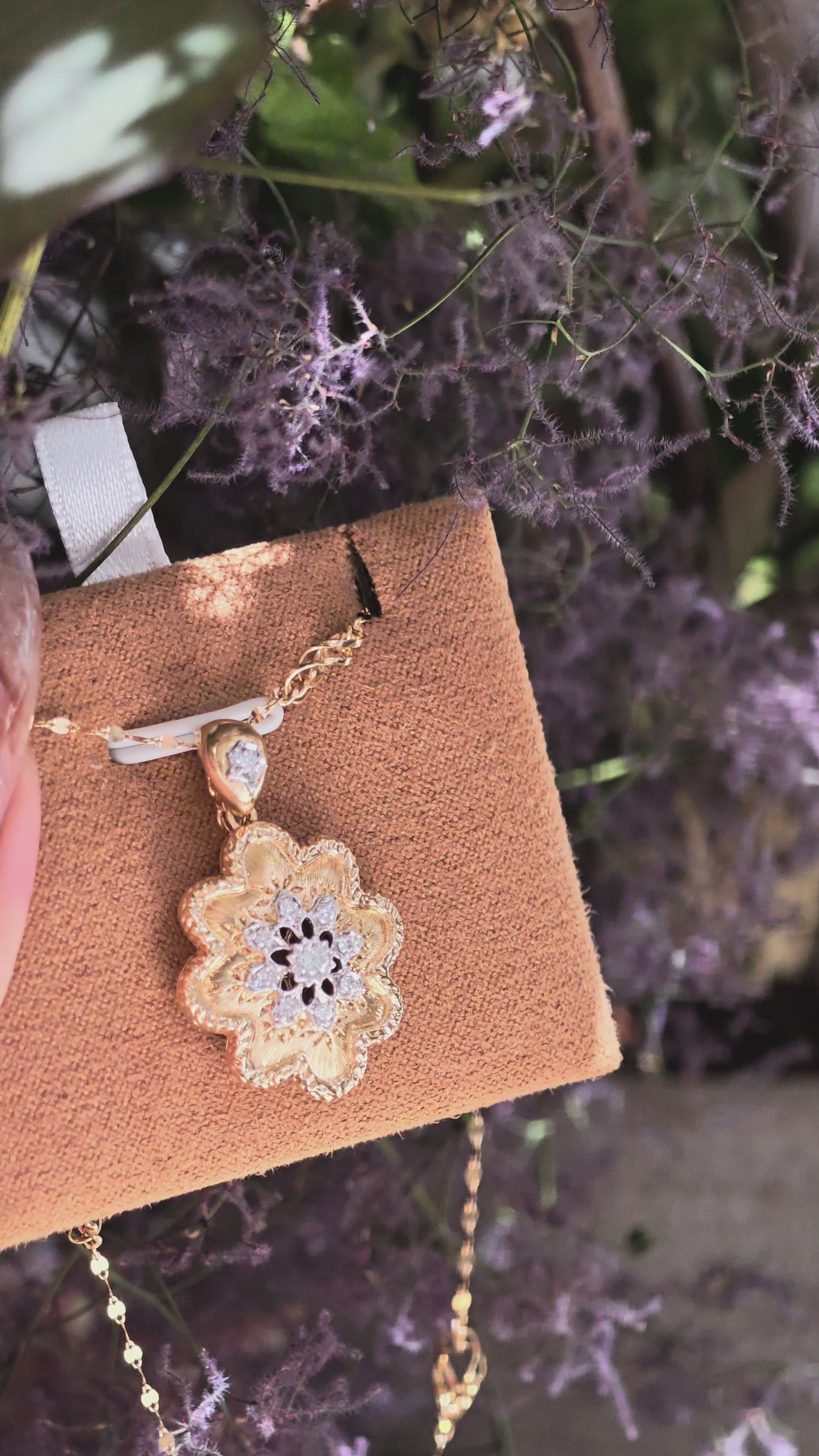 Floral Crest Natural Diamond Pendant 18 Karat Yellow Gold