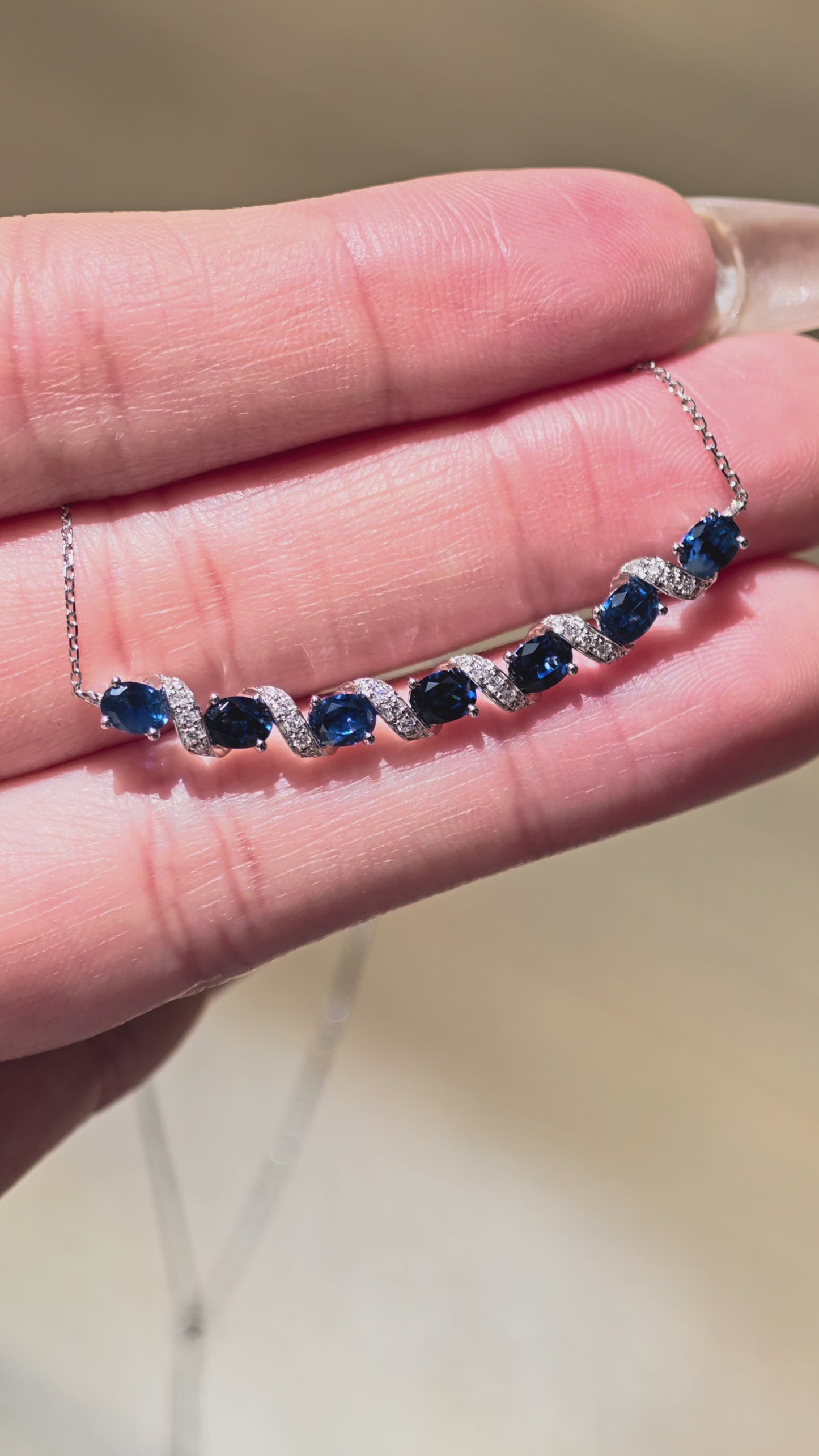 Sapphire Ribbon Diamond Necklace 18 karat White Gold