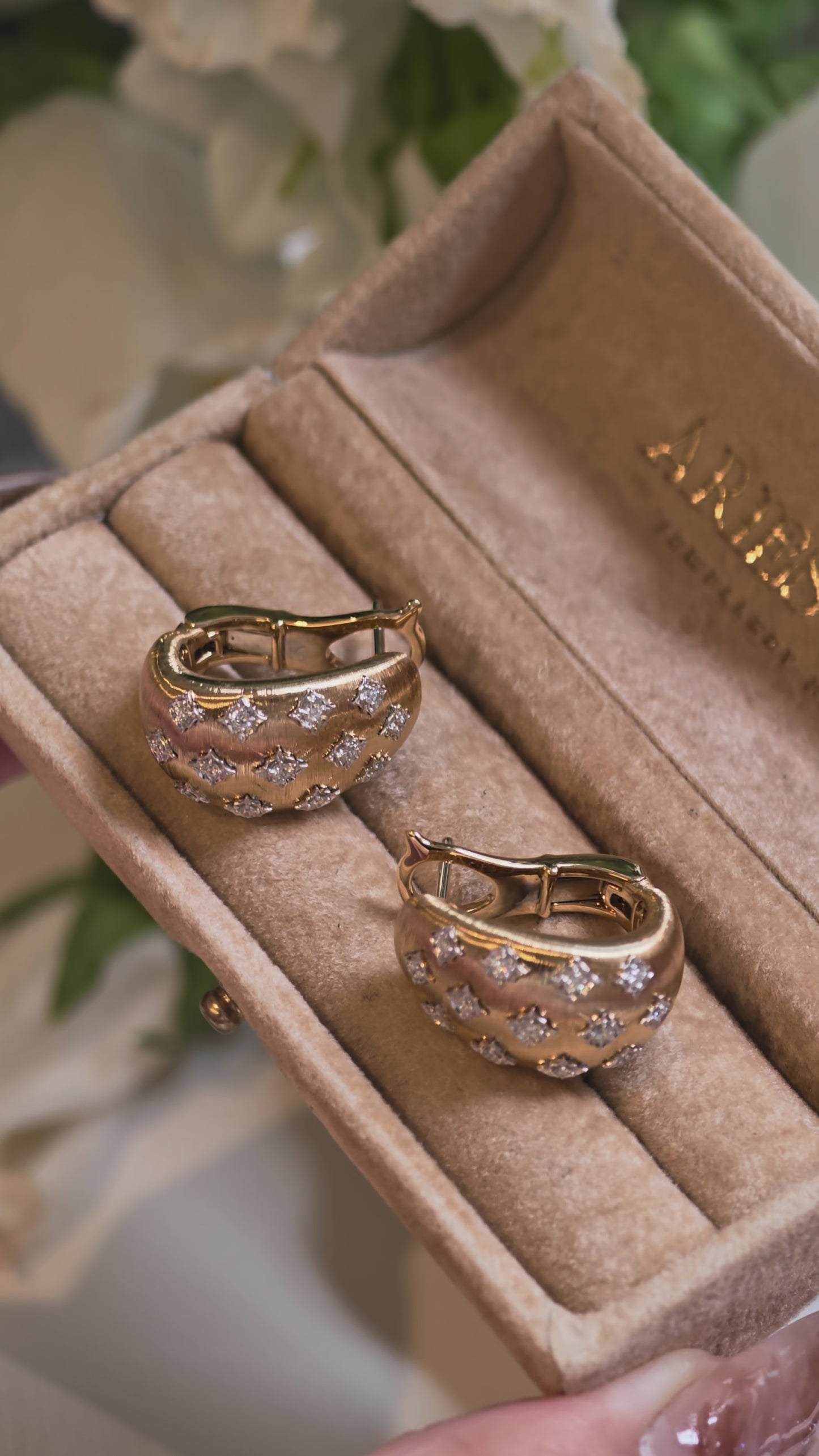 Starburst Natural Diamond Textured Earrings 18 karat Yellow Gold